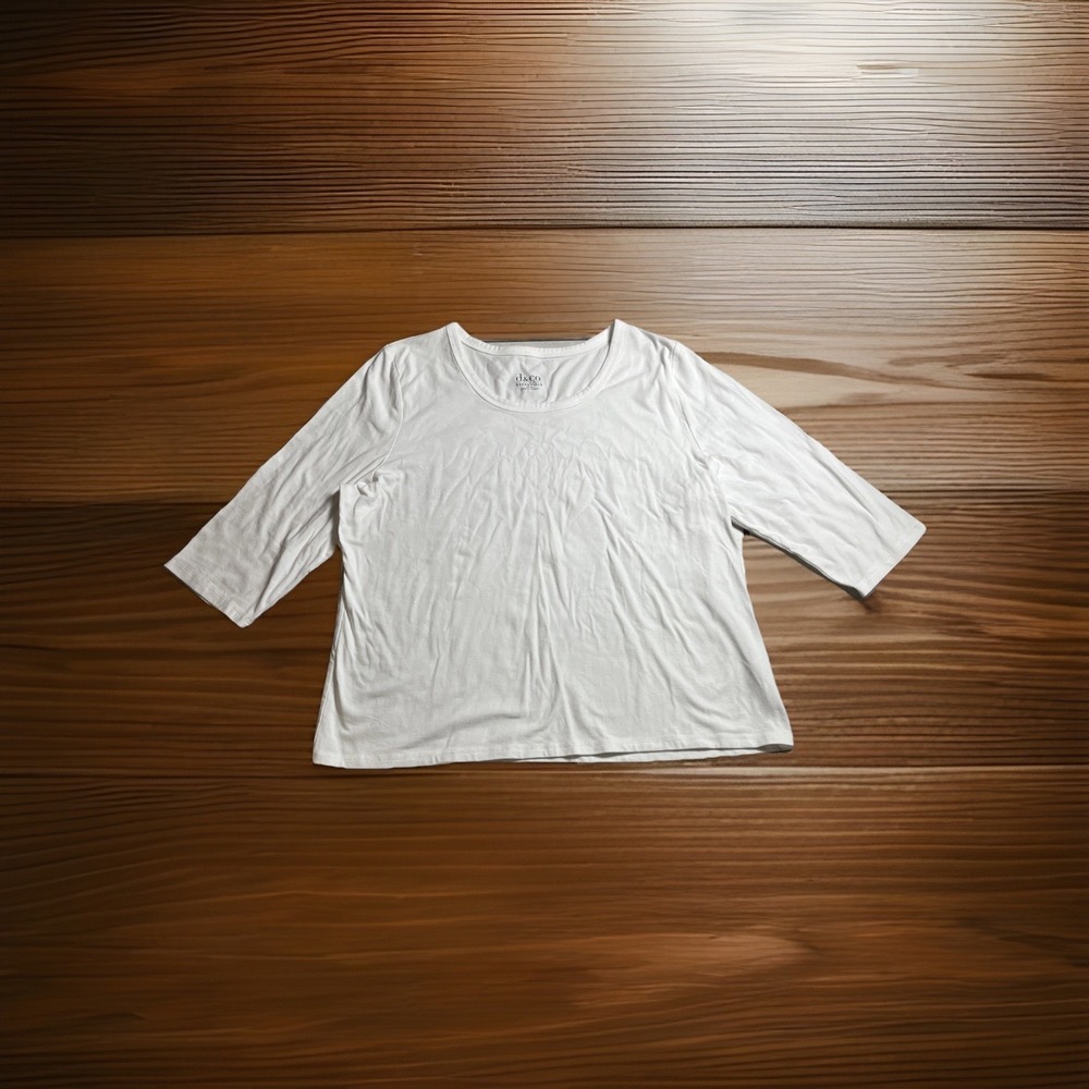 Denim & Co Essentials White Scoop Neck 3/4 Sleeve Shirt Women XL Pullover